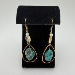 Revived 2.5" Turquoise chunks, citrine, angel skin coral dangle earrings in 925!